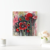 papaverbloemen in Waterverf Vierkante Klok (Huis)