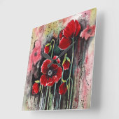 papaverbloemen in Waterverf Vierkante Klok (Hoek)