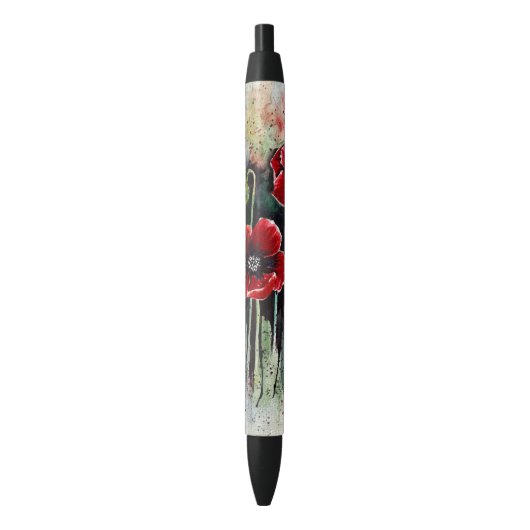 papaverbloemen in Waterverf Zwarte Inkt Pen (Voorkant Verticaal)