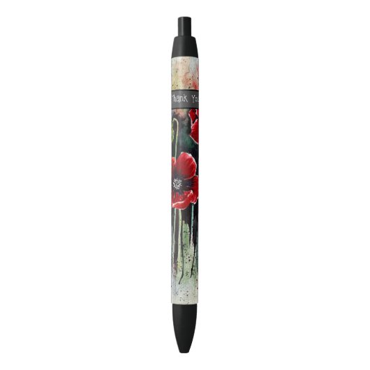 papaverbloemen in Waterverf Zwarte Inkt Pen (Voorkant Verticaal)