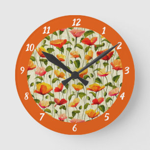 papaverbloemen Oranje rood flessenpatroon Ronde Klok