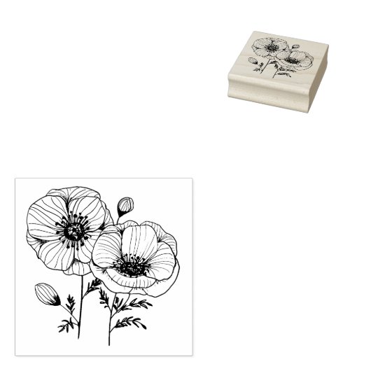 Papaverbloemen Rubberstempel (Gestempeld)