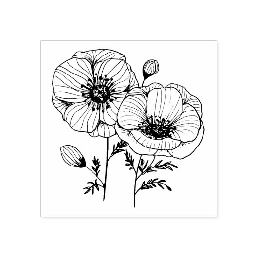 Papaverbloemen Rubberstempel (Afrduk)