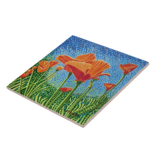 Papaverkeramische tegels tegeltje (Zijkant)