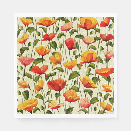 Papaverpatroon, rood en geel, servet (Voorkant)