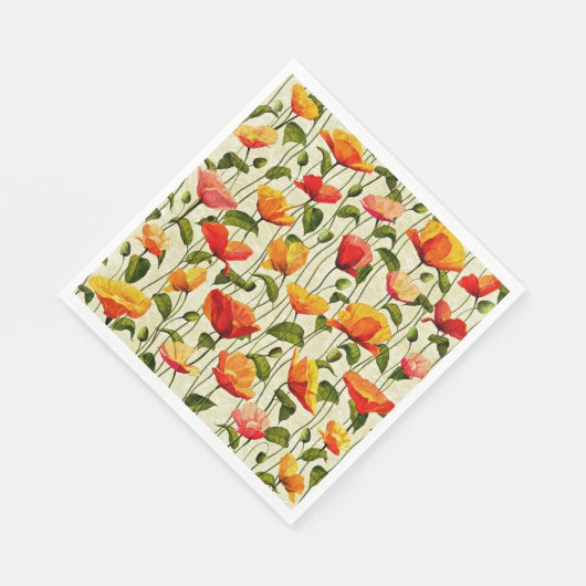 Papaverpatroon, rood en geel, servet (Hoek)