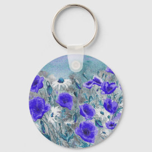 "Papavers blauw" Sleutelhanger