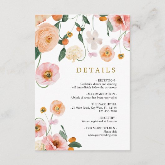 Papavers Bloemen Bruiloft Details Behuizing Informatiekaartje (Voorkant)