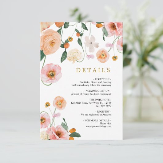 Papavers Bloemen Bruiloft Details Behuizing Informatiekaartje (Staand voorkant)