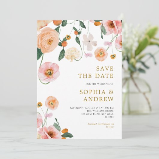 Papavers Bloemen Bruiloft Save the Date Kaart (Staand voorkant)