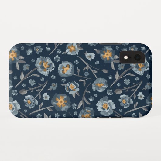 Papavers bloemenpatroon blauw Case-Mate iPhone case (Achterkant (horizontaal))