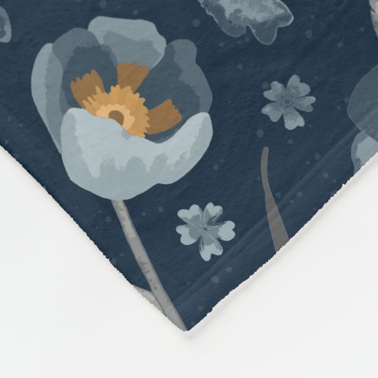 Papavers bloemenpatroon blauw fleece deken (Hoek)