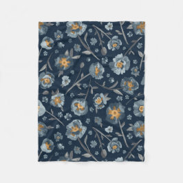 Papavers bloemenpatroon blauw fleece deken