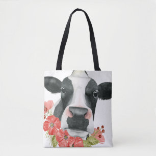 Papavers Boerderij - Koe met bloemen Tote Bag