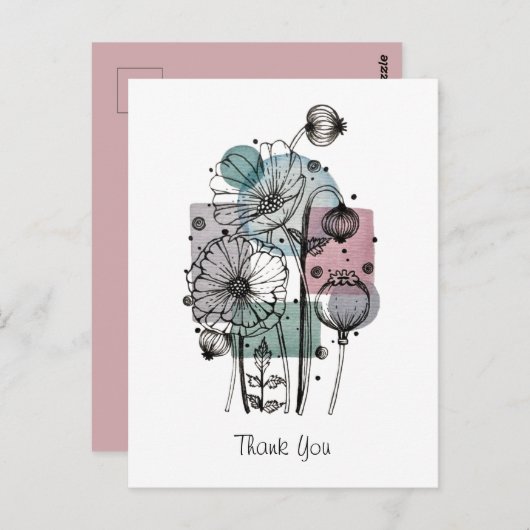 Papavers doedelen in inkt en Waterverf Briefkaart (Voorkant / Achterkant)