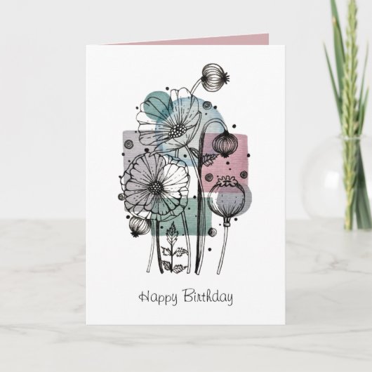 Papavers doedelen in inkt en Waterverf Kaart (Voorkant)