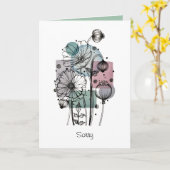 Papavers doedelen in inkt en Waterverf Kaart (Gele Bloem)