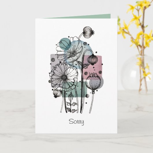 Papavers doedelen in inkt en Waterverf Kaart (Gele Bloem)