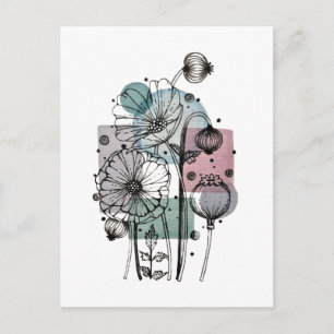 Papavers donker in inkt en Waterverf Briefkaart