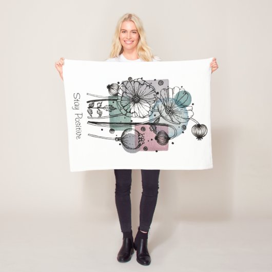 Papavers donker in inkt en Waterverf Fleece Deken (In situ)