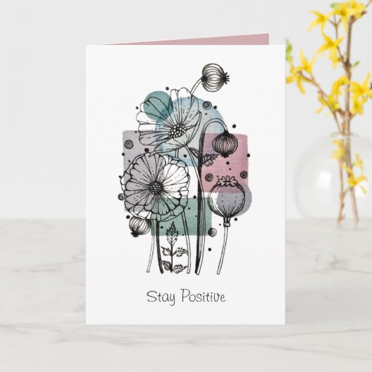 Papavers donker in inkt en Waterverf Kaart (Gele Bloem)