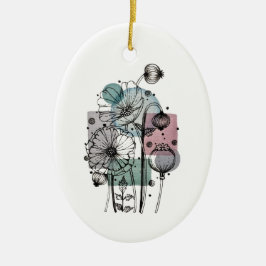 Papavers donker in inkt en Waterverf Keramisch Ornament