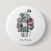 Papavers donker in inkt en Waterverf Ronde Button 7,6 Cm (Voorkant)