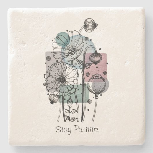 Papavers donker in inkt en Waterverf Stenen Onderzetter (Voorkant)