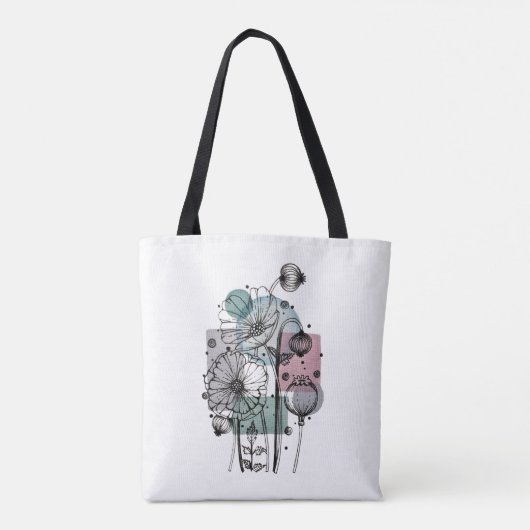 Papavers donker in inkt en Waterverf Tote Bag (Achterkant)