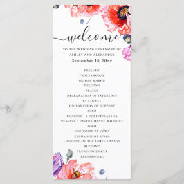 Papavers. Elegant waterverf red florale bruiloft Programmakaart