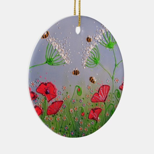 Papavers en bijen keramisch ornament (Rechts)