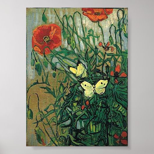 Papavers en Butterflies Van Gogh Fine Art Poster (Voorkant)