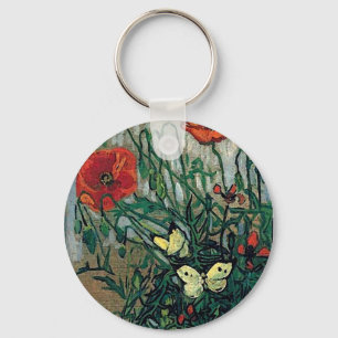 Papavers en Butterflies Van Gogh Fine Art Sleutelhanger