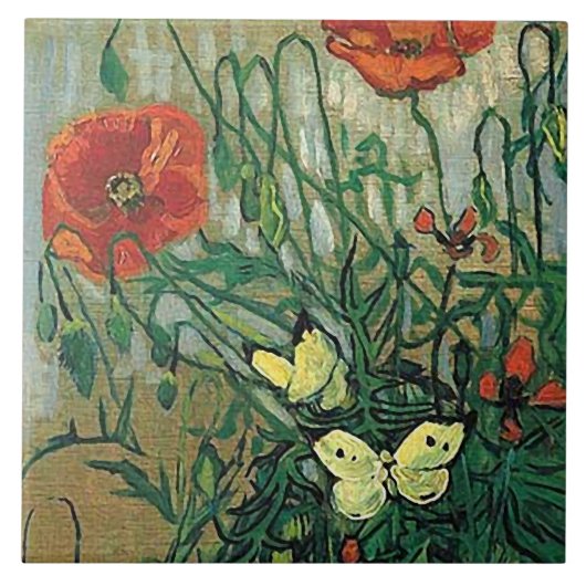 Papavers en Butterflies Van Gogh Fine Art Tegeltje (Voorkant)