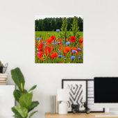 Papavers en cornbloemen Realistisch landschapskuns Poster (Thuiskantoor)