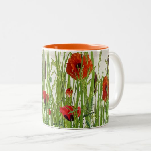 papavers en kattails tweekleurige koffiemok (Voorkant rechts)