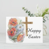 Papavers en madeliefje met kruispaaskruis feestdagenkaart (Staand voorkant)