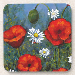 Papavers en madeliefjes: Floral Art, Flowers Bier Onderzetter