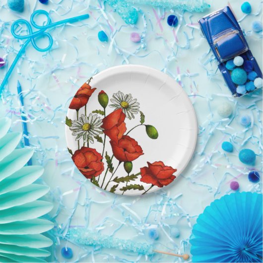 Papavers en madeliefjes: Floral Art, Flowers Papieren Bordje (Feest)