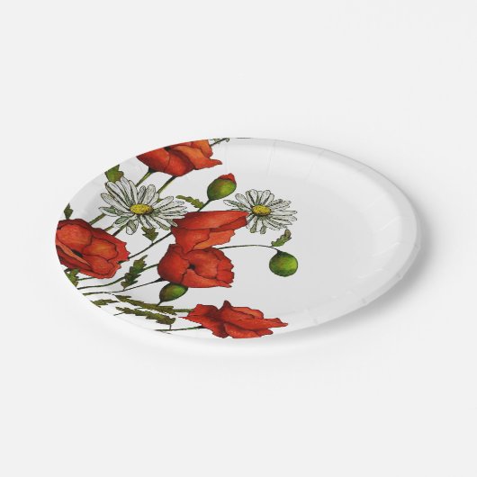 Papavers en madeliefjes: Floral Art, Flowers Papieren Bordje (Gekanteld)