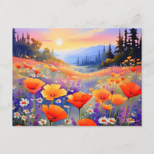 Papavers en madeliefjes in bloei briefkaart