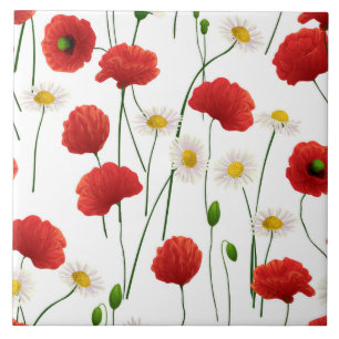 Papavers en madeliefjes tegeltje