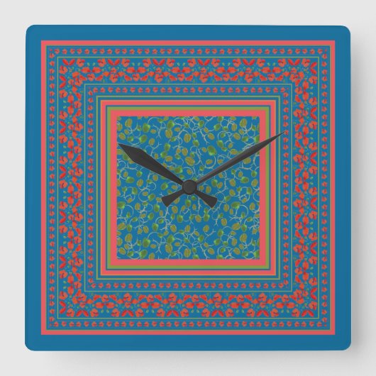 Papavers en papaver Buds op Blue Square Wall Clock Vierkante Klok (Voorkant)