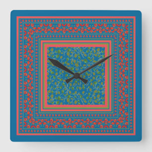 Papavers en papaver Buds op Blue Square Wall Clock Vierkante Klok