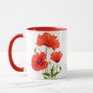 Papavers en spetters van schilderwerk op waterverf mok