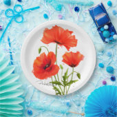 Papavers en spetters van schilderwerk op waterverf papieren bordje (Feest)