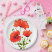 Papavers en spetters van schilderwerk op waterverf papieren bordje (Feest)