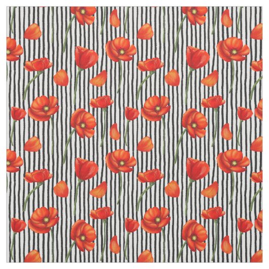 Papavers en strepen stof (Swatch)