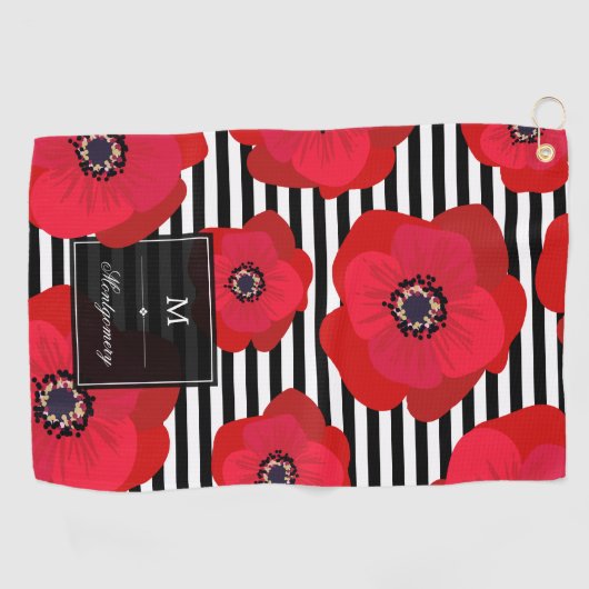 Papavers en Stripes - Monogram Golfhanddoek (Horizontaal)