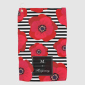 Papavers en Stripes - Monogram Golfhanddoek (Voorkant)